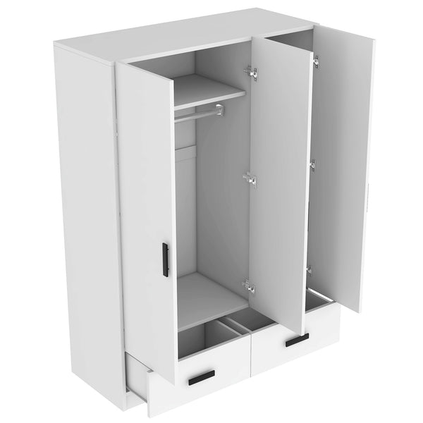 English Elm 3 Door Wardrobe Closet with Drawers, Shelves & Aluminum Rod — Durable MDF Pine, 47.2"L x 20"W x 67.7"H white GX001837AAK