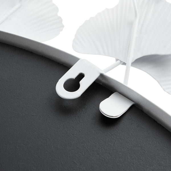 English Elm 30.5"Eden Gingko Leaf Round Wall Mirror with Decorative Iron Frame and Center Mirror Accent White 32.28 L x 32.09 W x 2.56 H B035P366554