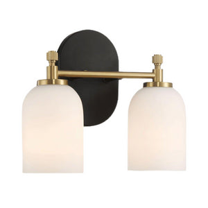 English Elm Ashcroft Furniture - Vortex Traditional Two-Light Vanity Sconce in Black & Gold with White Frosted Glass for Bathrooms B183P231792