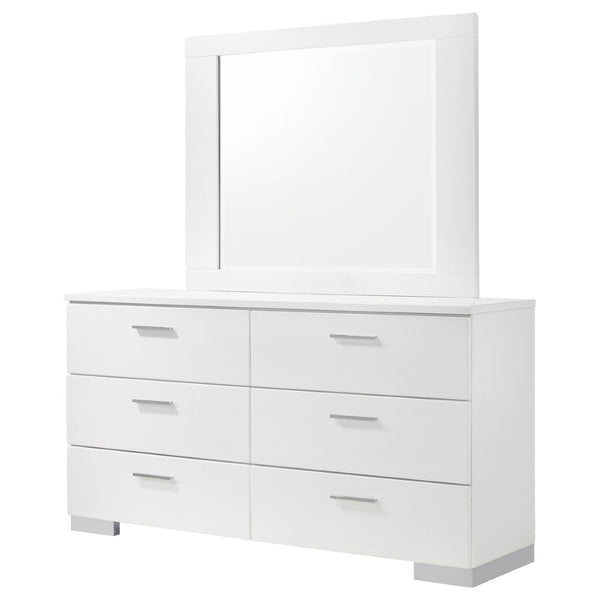 English Elm Dulcey High Gloss White Lacquer 6 Drawer Dresser with Coordinating Wall Mirror B062S01728