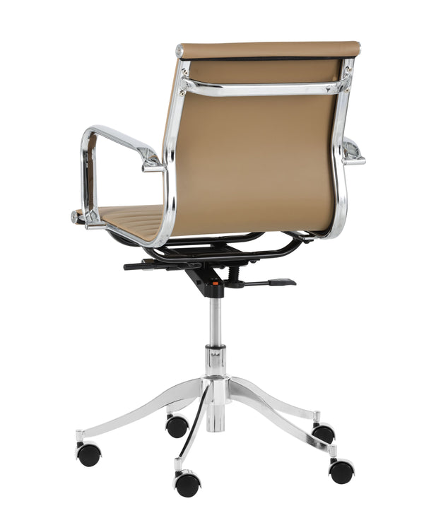 Sunpan Tyler Stylish Office Chair with Faux Leather and Stainless Steel Frame for Modern Workspaces Tan
