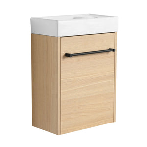 English Elm 16'' Floating Wall-Mounted Bathroom Vanity with Ceramic Basin, Soft-Close Door, Water-Resist Finish Light Oak W999P236336