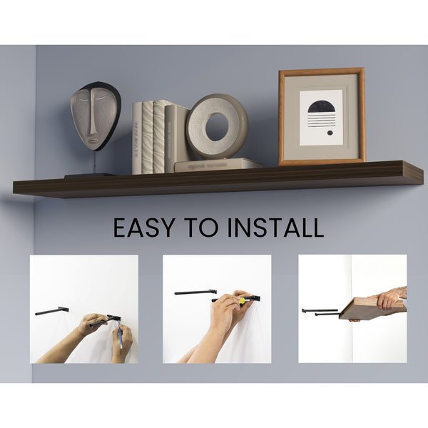 English Elm Dark Oak Rich-Grain Floating Shelf 47.3" x 9.8" Set of 2 — Concealed Mounting, Sturdy Melamine Elegance B062P380036