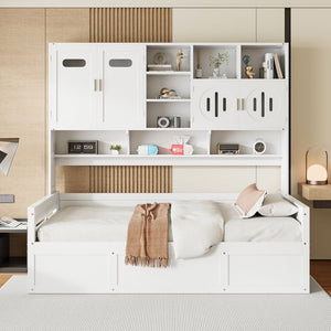 English Elm Twin Size Wooden Daybed With Hydraulic Lift & Integrated Cabinet For Smart Space-Saving Solutions N820S00046K-GIGA