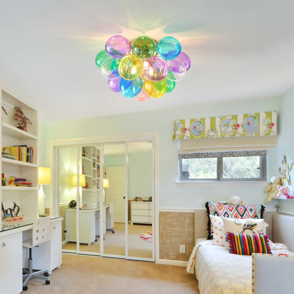 English Elm Colorful 15" Glass Bubble Ceiling Light Multicolor Swirled Pendant with Gold Base, Cozy Dimmer-Friendly Fixture W2869P218648