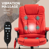 English Elm Homcom High Back Vibration Massage Office Chair With 6 Vibration Points, Heated Reclining Pu Leather Computer Chair With Armrest and Remote, Red