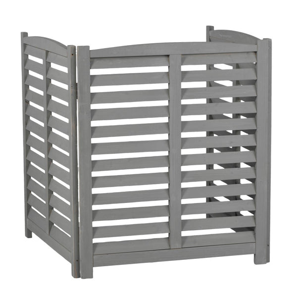 English Elm 3-panel Slatted Wood Outdoor Privacy Screen for Ac Units Trash Enclosures Gardens Grey W2640P272033