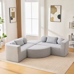 English Elm Boneless Modular Sectional Sofa with Curved Ends, Deep Bouclé Seating, Convertible Sofa Bed & Pillows for Living Room Grey N719S002120E