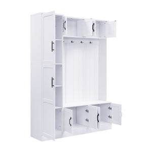 English Elm VIBE Modern 79" Hall Tree with 6 Cabinets, Bench Seating, Adjustable Shelf & 4 Metal Hooks for Entryway White SJ000148AAK