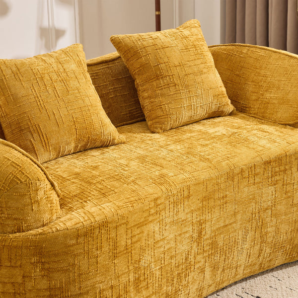 English Elm Yellow Curved Two-Person Compressed Sofa with Chenille Fabric, Spring Support, 2 Pillows, No-Assembly W3612P350748
