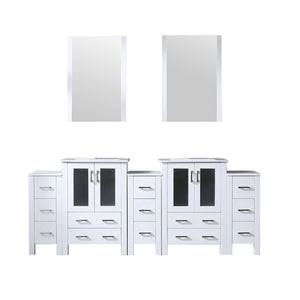 English Elm White Double Bath Vanity 84 in. W x 18.25 in. D with Side Cabinets, Soft-Close Drawers, Ceramic Top, Mirrors Included B2731S00601