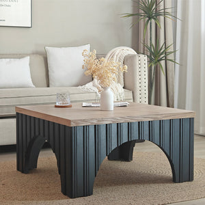 English Elm Rustic Square Coffee Table with Natural Wood Grain Top & Bold Black Base, Arched Cutouts, Sturdy Elegance W2729P199000