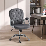 English Elm Vinsetto Velvet Home Office Chair, Button Tufted Desk Chair With Padded Armrests, Adjustable Height and Swivel Wheels, Dark Gray