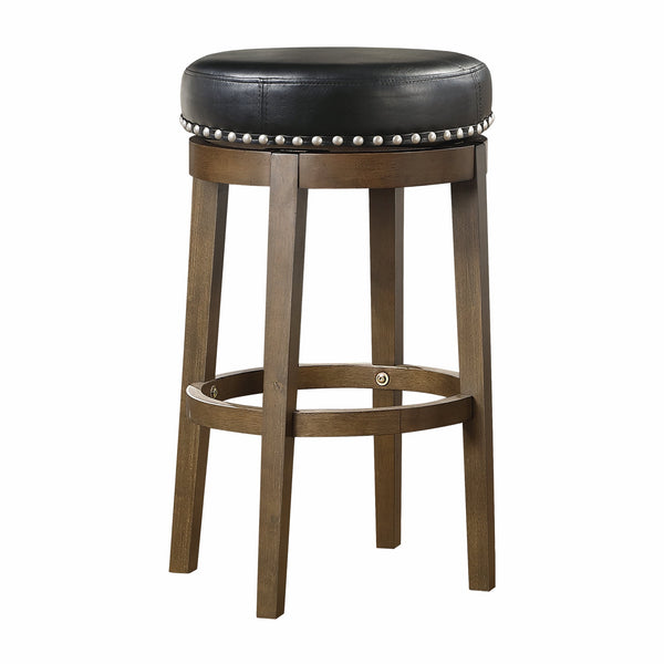 English Elm Round Swivel Stool Set of 2 with Black Faux Leather Seat, Nailhead Trim & Solid Wood Legs, 19.5" H Brown+Black 35.75 L x 23.25 W x 9.5 H B011P201563