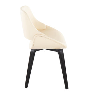 English Elm Fabrico Mid-Century Modern Accent Chair in Faux Leather with Curved Back & Black Wood Legs, Set of 2 Cream B202S01231