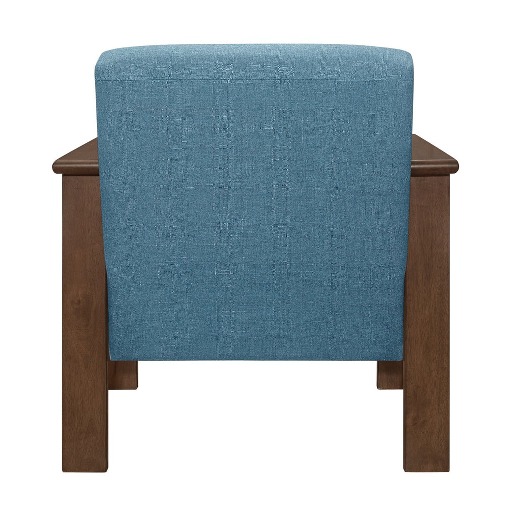 English Elm Blue Helena Accent Chair Walnut Finish Solid Wood Vertical Slat Arms Storage Padded Blue Fabric Upholstery Durable Comfort B011P256308