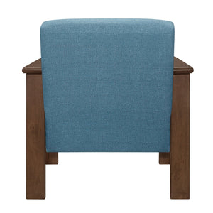 English Elm Blue Helena Accent Chair Walnut Finish Solid Wood Vertical Slat Arms Storage Padded Blue Fabric Upholstery Durable Comfort B011P256308