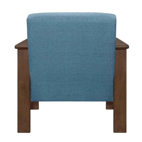 English Elm Blue Helena Accent Chair Walnut Finish Solid Wood Vertical Slat Arms Storage Padded Blue Fabric Upholstery Durable Comfort B011P256308