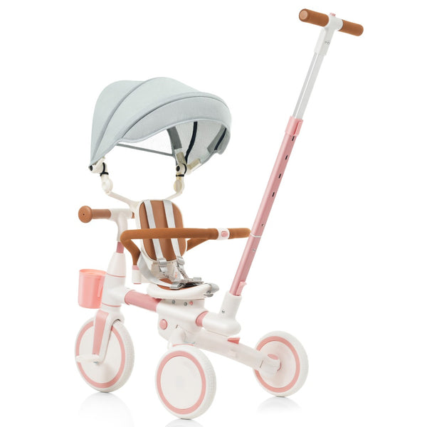 English Elm 7 in 1 Convertible Toddler Tricycle Aluminum Frame Push Trike with Rotating Seat Canopy Pink N726P300636G