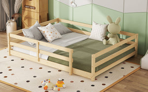 English Elm Full Full Size Montessori Floor Bed in Natural Pine for Kids — Low-Profile, Sturdy, Easy Assembly, Safe Design Oak W1820P331920