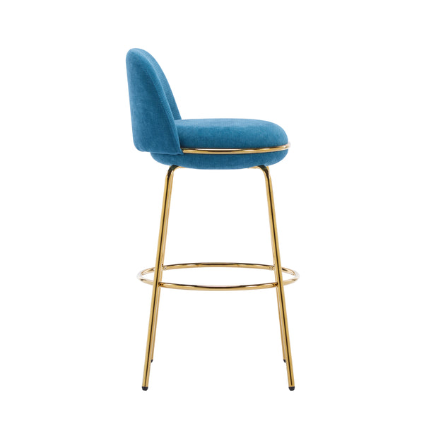 English Elm Christopher Knight Home® - Rio Claro Metal Upholstered Barstool Set of 2 – Sculptural Rounded Seat, Low Back, Stain-Resistant Fabric, Durable Frame, Space-Saving Design Blue,Gold N775P268026U