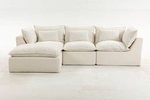 English Elm 102.3" Oversized Modular Sectional Sofa Cotton Linen Deep Seat Lounge with Ottoman Antique White W2530S00014