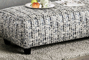 English Elm Blue Blue Gray Upholstery Ottoman 49"L x 24"W Coastal-Style Transitional Accent with Tapered Legs, Medium Foam Cushioning B2741P355869