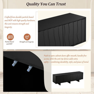 English Elm Retro Wood Grain Media Console Wavy Door Cabinet for Living Room Tvs 75 In N721P379534B