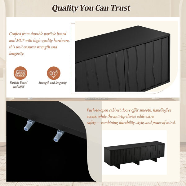 English Elm Retro Wood Grain Media Console Wavy Door Cabinet for Living Room Tvs 75 In N721P379534B