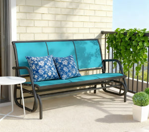 English Elm Outdoor 3 Seat Porch Glider Bench Powder Coated Steel Breathable Mesh Patio Swing T3971P420674
