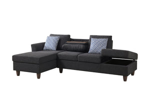 English Elm Hidden Compartment Modular Sectional with Pull Out Drawer and Coordinated Accent Pillows Black+ Gray B2730S00062