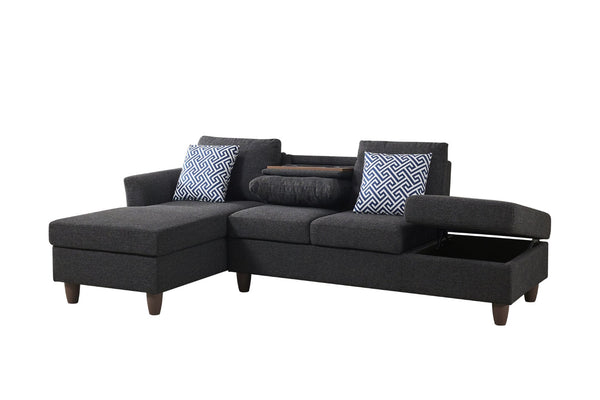 English Elm Hidden Compartment Modular Sectional with Pull Out Drawer and Coordinated Accent Pillows Black+ Gray B2730S00062