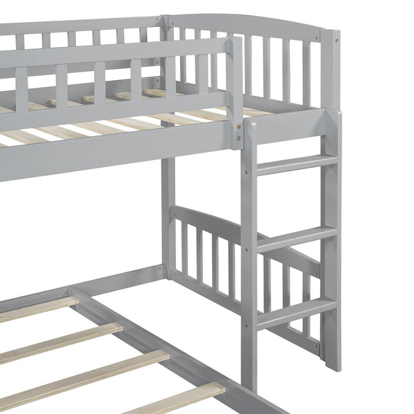 English Elm Twin Over Kids Bunk Bed with Built-in Slide Solid Pine Frame Gray Finish LT100514AAE