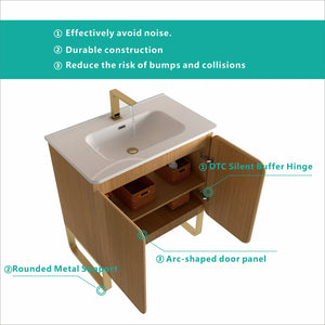 English Elm U093-Dalia30F-107 Natural Oak 30" Bathroom Vanity with Ceramic Sink, 20% More Storage & Soft-Close Doors W1865P207292
