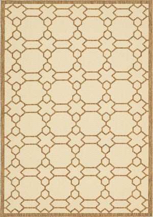 Unique Loom Outdoor Trellis Geometric Machine Made Geometric Rug Beige, Beige/Brown 6' 1" x 9' 0"