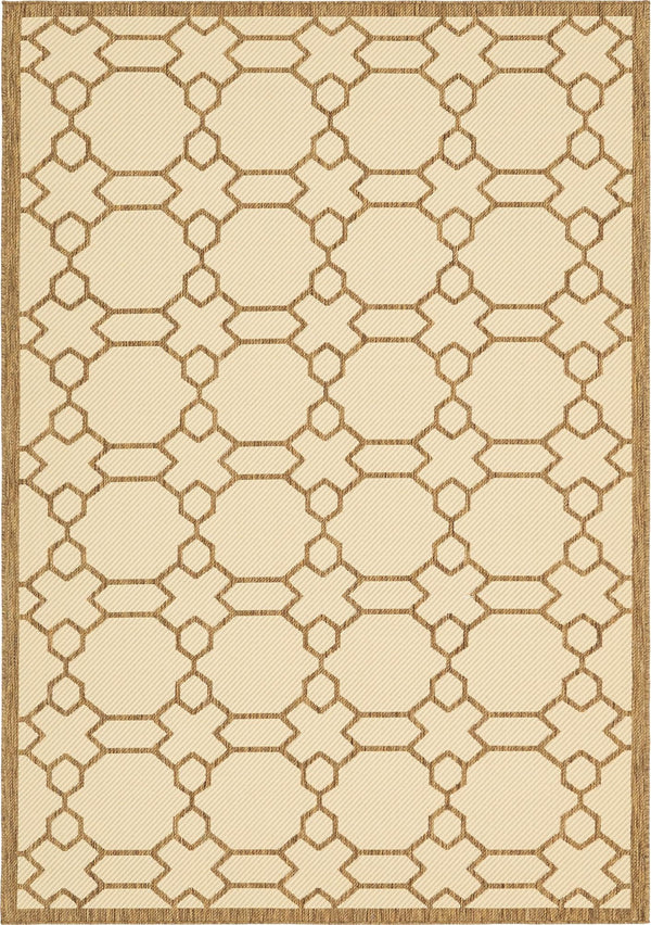 Unique Loom Outdoor Trellis Geometric Machine Made Geometric Rug Beige, Beige/Brown 6' 1" x 9' 0"
