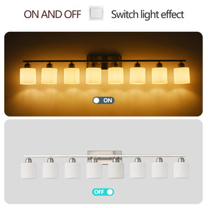 English Elm 8-Light Matte Modern Vanity Light 52inch Horizontal Wall Sconce with Frosted Glass Shades for Bath Chrome W2312P374854