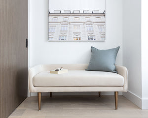 Sunpan Sammy Bench - Elegant Upholstered Seating with Gold Stainless Steel Legs for Stylish Interiors Cream Sky