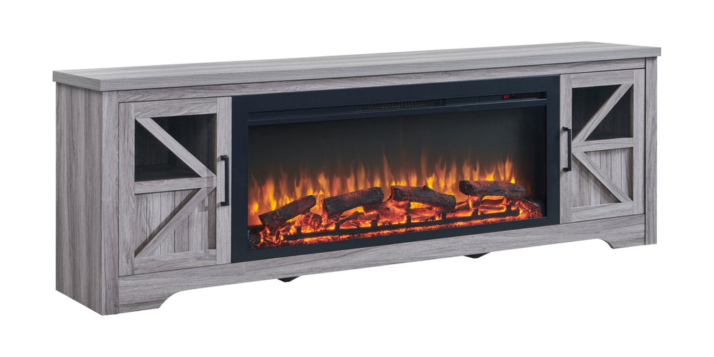 English Elm 75" Gray Wood Tv Stand with 44 Inch Electric Fireplace for Living Rooms W1769S00008
