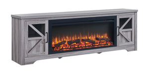 English Elm 75" Gray Wood Tv Stand with 44 Inch Electric Fireplace for Living Rooms W1769S00008