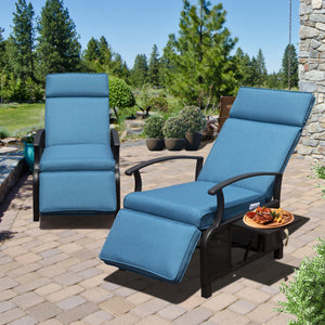 English Elm Adjustable Patio Recliner Chair with Flip Side Table, Ergonomic Cushions, Heavy-Duty Steel, 350lb Support Blue W1859P196390