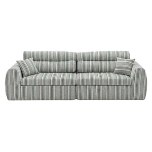 English Elm Chenille Stripe Velvet Sofa Three Seat Minimalist Upholstered Couch for Living Room Sage Green,White+Green W5532S00015