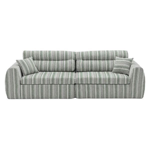 English Elm Chenille Stripe Velvet Sofa Three Seat Minimalist Upholstered Couch for Living Room Sage Green,White+Green W5532S00015
