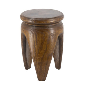 English Elm 11x11x16.5" Solid Paulownia Wood Side Table Hand Carved Three Leg Earthy Accent W2078P461605