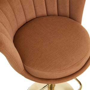 English Elm Set of 2 Orange Velvet Bar Stools with 360° Swivel, Gas Lift Height Adjustable, Chrome Base & Gold Legs W1249P386226