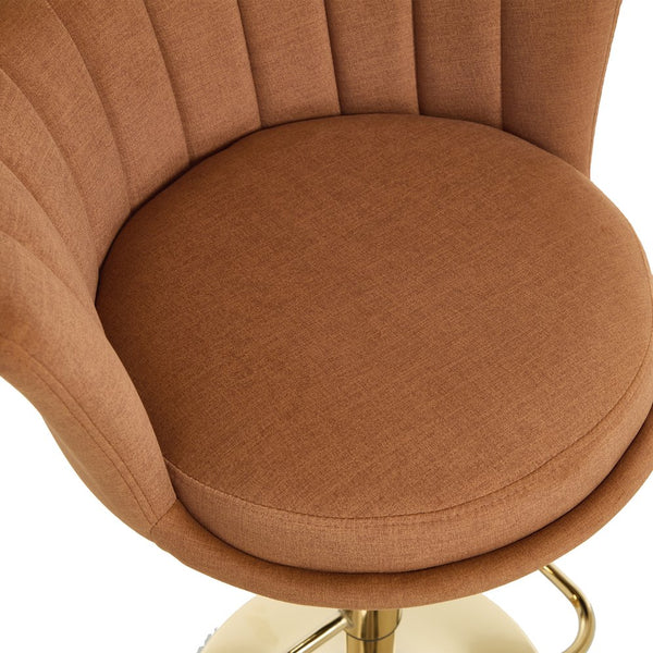 English Elm Set of 2 Orange Velvet Bar Stools with 360° Swivel, Gas Lift Height Adjustable, Chrome Base & Gold Legs W1249P386226