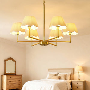 English Elm 8-light Gold Rope Wrapped Fabric Shade Chandelier for Dining and Living Rooms W5008P391565