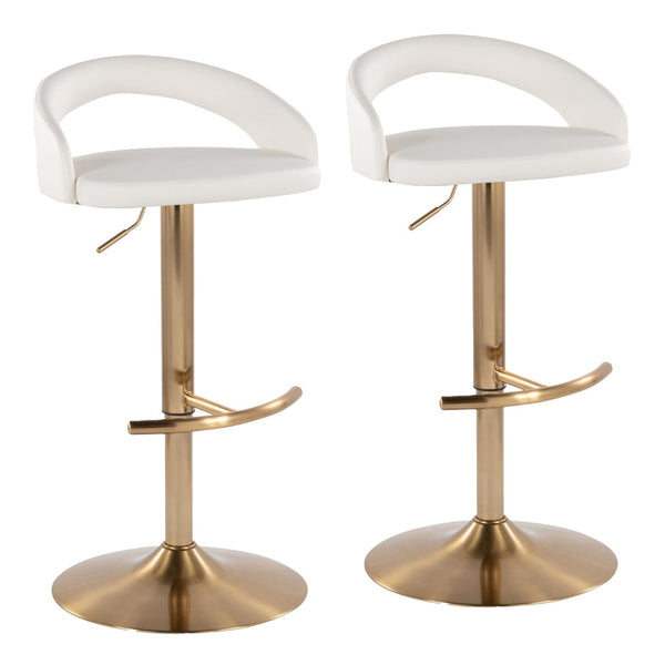 English Elm Adjustable Swivel Barstools Set of Two with Chrome Base Mid-century Kitchen Counter Seating White B202S01980
