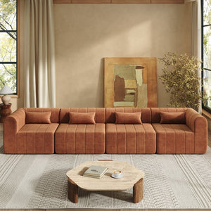 English Elm 145.5 Inch 4 Piece Modular Sectional Sofa Polyester Low Profile Living Room Couch Orange Multi N767P346281O