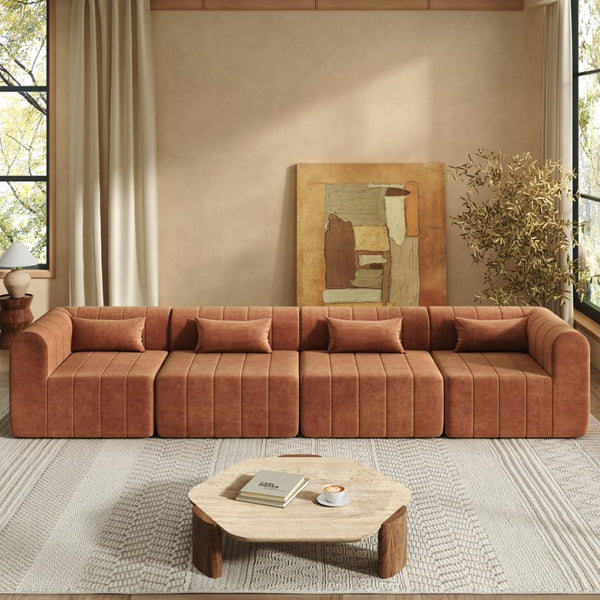 English Elm 145.5 Inch 4 Piece Modular Sectional Sofa Polyester Low Profile Living Room Couch Orange Multi N767P346281O